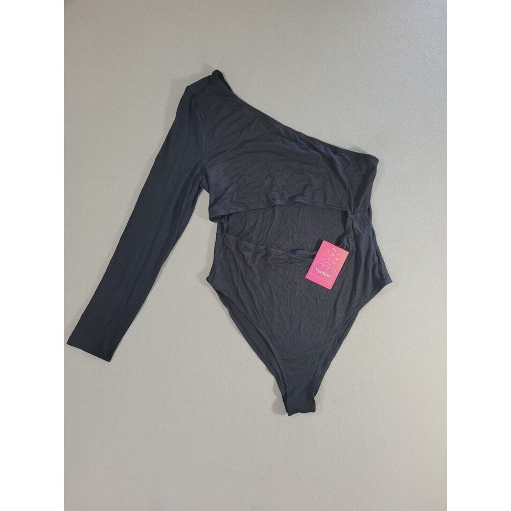 Verdusa Womens One Shoulder Long Sleeve Bodycon Open Stomach Bodysuit Large